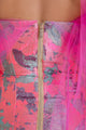 Close-up of Casa di Campara pink floral dress back with gold zipper and pink tulle detail.