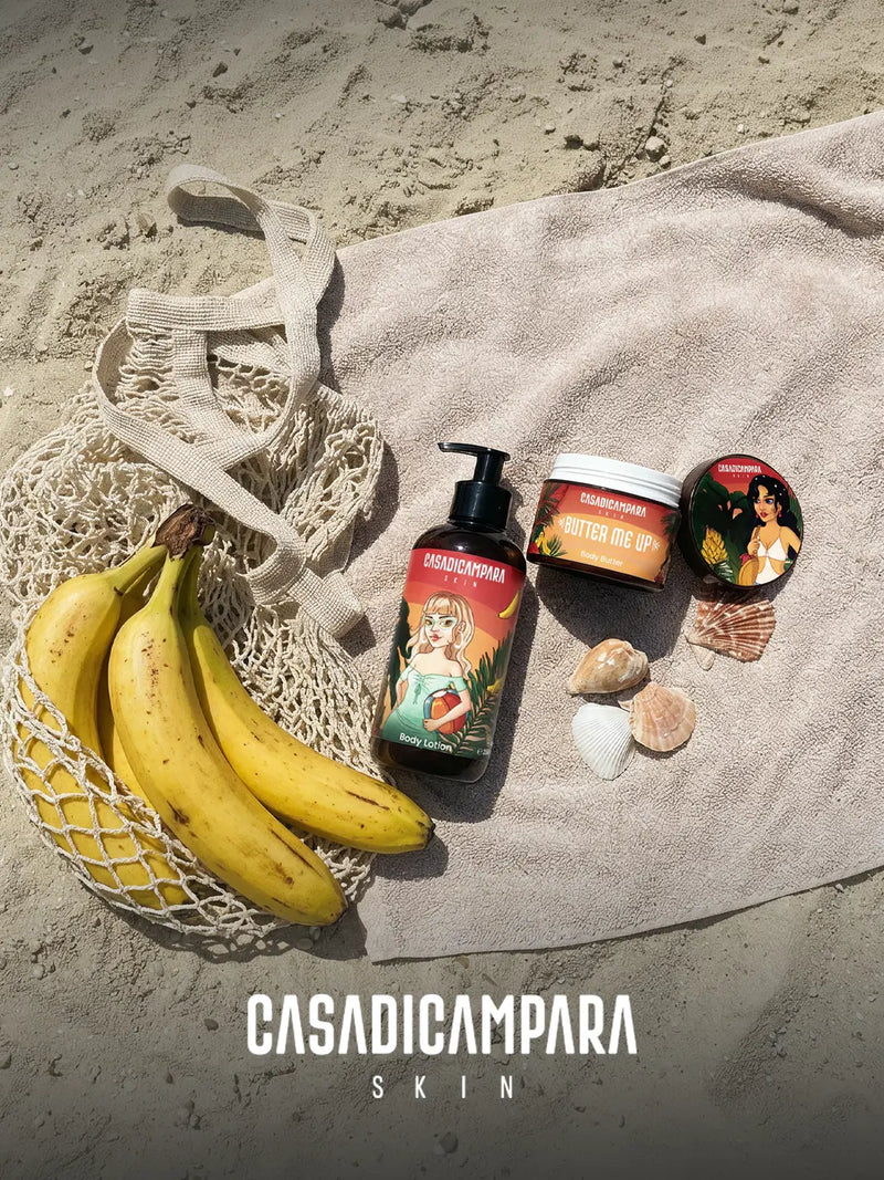 products placed on a sandy beach surface