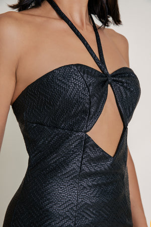 Evening Dress – Mandarin Mystique (Black) | Luxe Contoured Silhouette